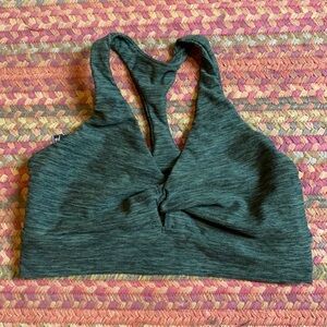 VICTORIAS SECRET HEATHERED OLVE GREEN FRONT KNOT SPORTS BRA TOP RACERBACK